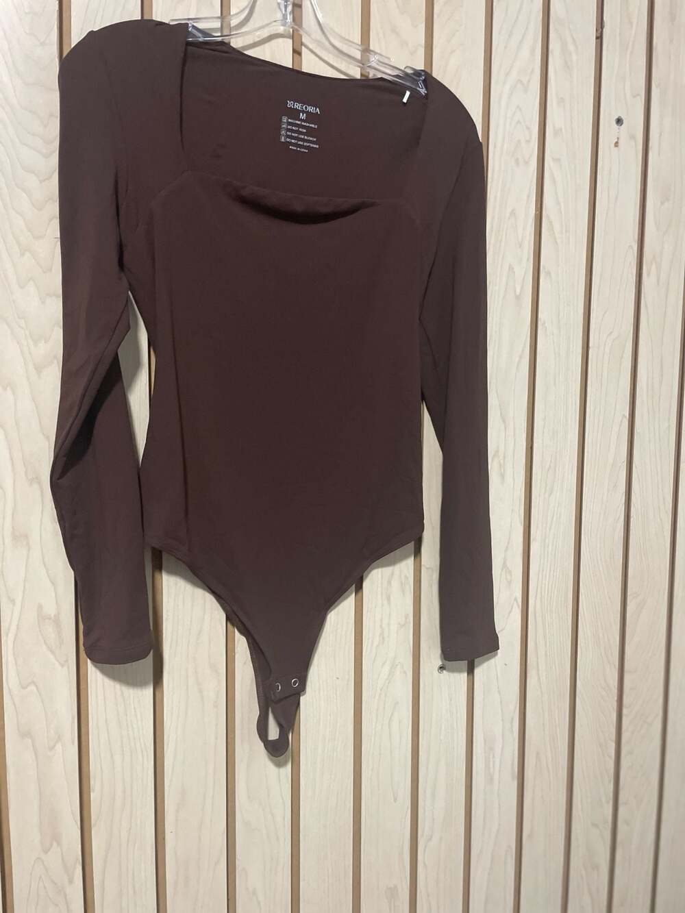 Reoria Long Sleeve Square Neck Bodysuit Brown Size M
